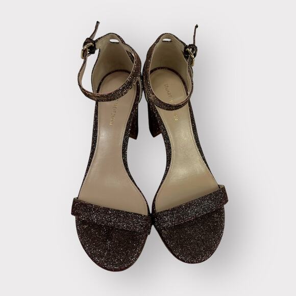 Stuart Weitzman Nearlynude Block-Heel Glitter Fabric Sandals 5.5 - Picture 8 of 11